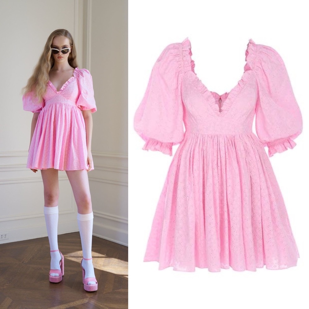 Rare Selkie Ballerina Jukebox Pink Eyelet Puff Sleeve Mini Dress XS